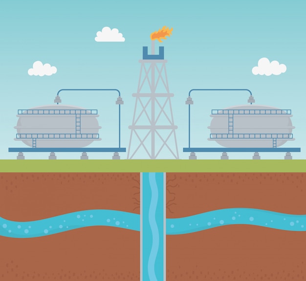 oil pump with water tank extracting process fracking 