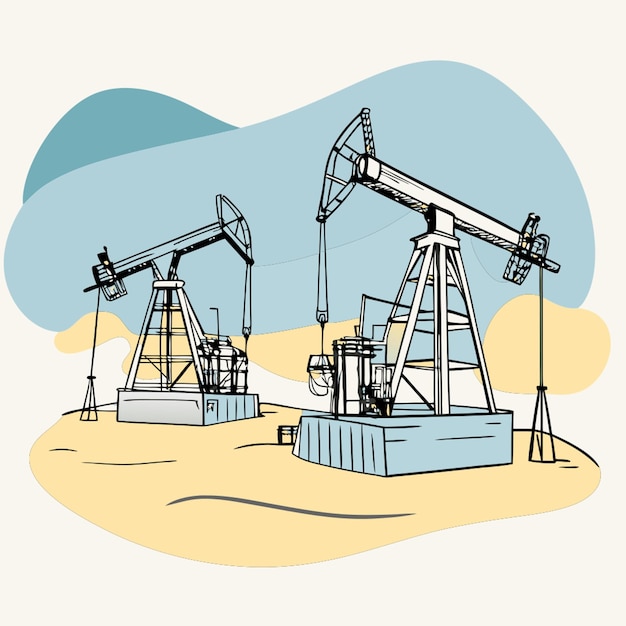 Vector oil pumps and rigs vector illustration line circuit