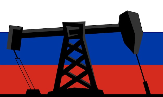 Oil Refinery Petroleum Industry Silhouette Over Flag Of Russia Vector Flat Design Illustration