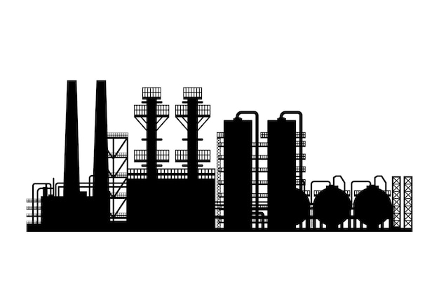 Oil Refinery Plant and Chemical Factory Silhouette vector illustration