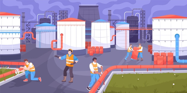 Oil storage illustration with oil production flat illustration