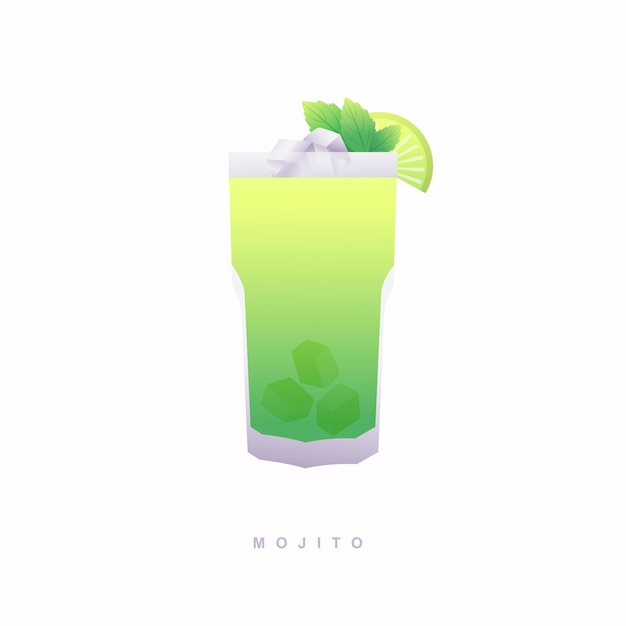 OJITO cocktail garnished with slice of lime and mint Vector Illustration