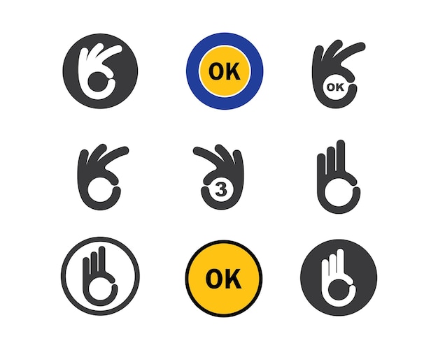 Ok hand gesture and sticker vector illustration