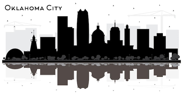 Oklahoma City Skyline Silhouette with Black Buildings and Reflections Isolated on White