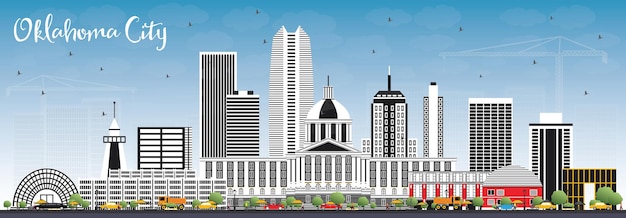 Oklahoma City Skyline with Gray Buildings and Blue Sky. Vector Illustration. Business Travel and Tourism Concept with Modern Architecture. Oklahoma City Cityscape with Landmarks.