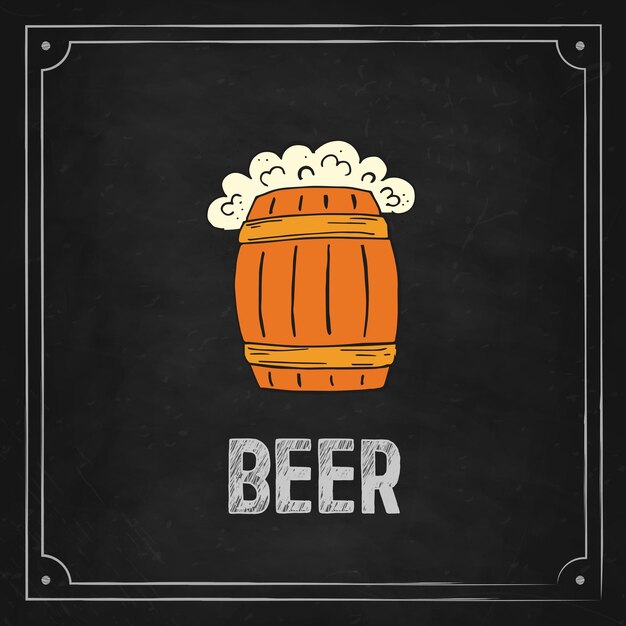 Oktoberfest 2022 Beer Festival Handdrawn Doodle Elements German Traditional holiday Color barrel of beer on a black chalk board with lettering