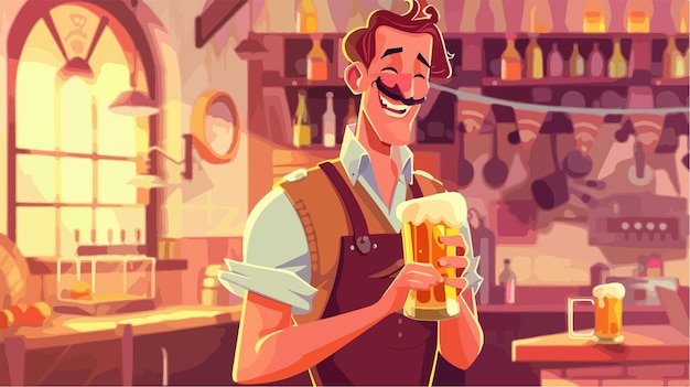 Vector oktoberfest background man with beer cartoon vector illustration