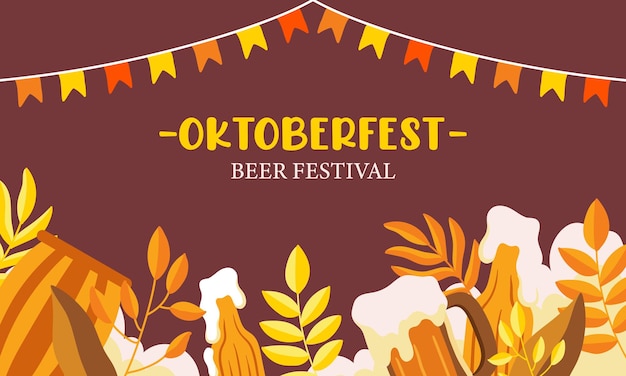 Oktoberfest Background. Oktoberfest beer festival event banner with autumn leaves