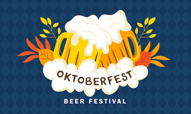 Oktoberfest Background. Oktoberfest beer festival event banner with couple mug beer