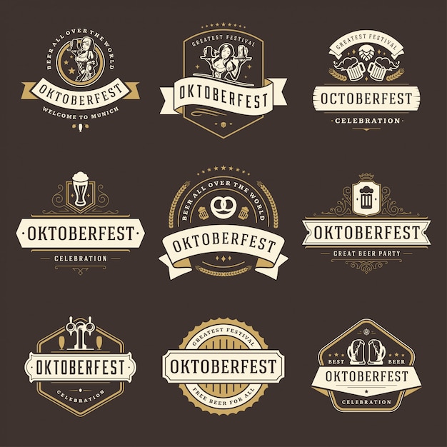 Oktoberfest badges and labels or logo set vintage