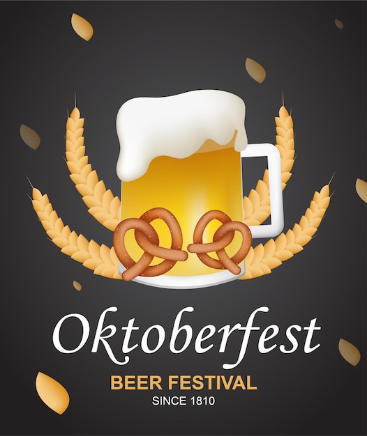 Oktoberfest banner with beer glass and pretzel