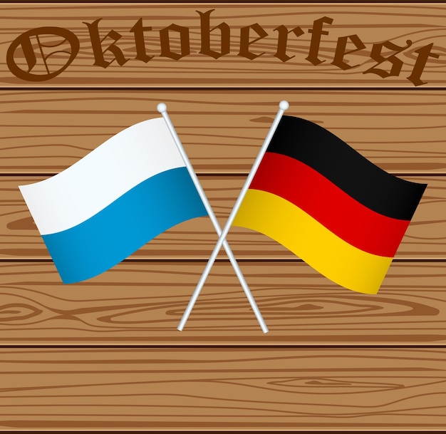 Oktoberfest Bavarian flag symbol background on the background of wooden boards