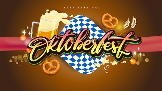 Oktoberfest beer festival, banner and poster template with Oktoberfest calligraphy hand lettering and beer. beer festival in German