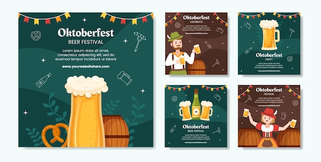 Oktoberfest Beer Festival Social Media Ig Post Template Cartoon Background Vector Illustration