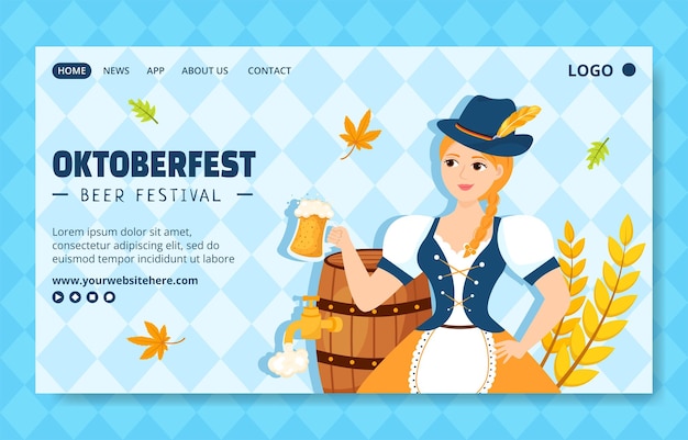 Oktoberfest Beer Festival Social Media Landing Page Cartoon Templates Background Illustration