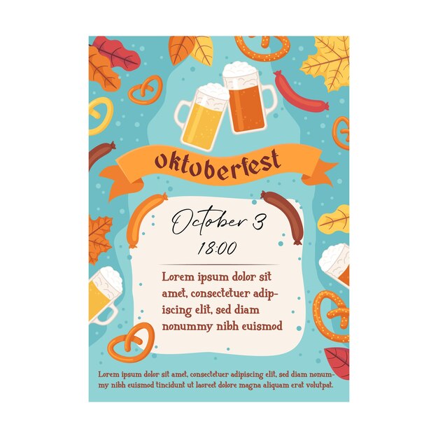 Oktoberfest card Beer festival celebration Stock vector illustration in flat cartoon style