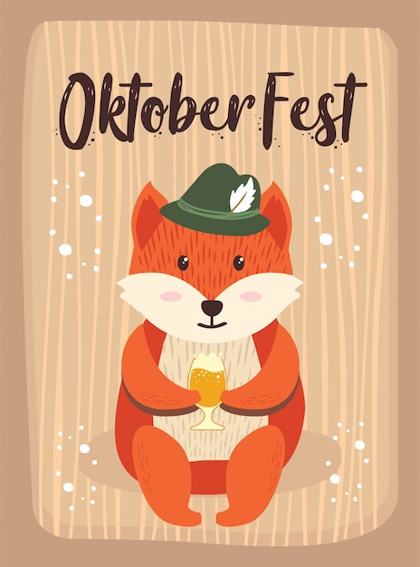 Vector oktoberfest cartoon cute animal fox october beer festival