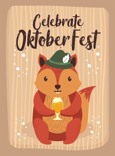 OktoberFest Cartoon Cute Animal Squirrel October Beer Festival 