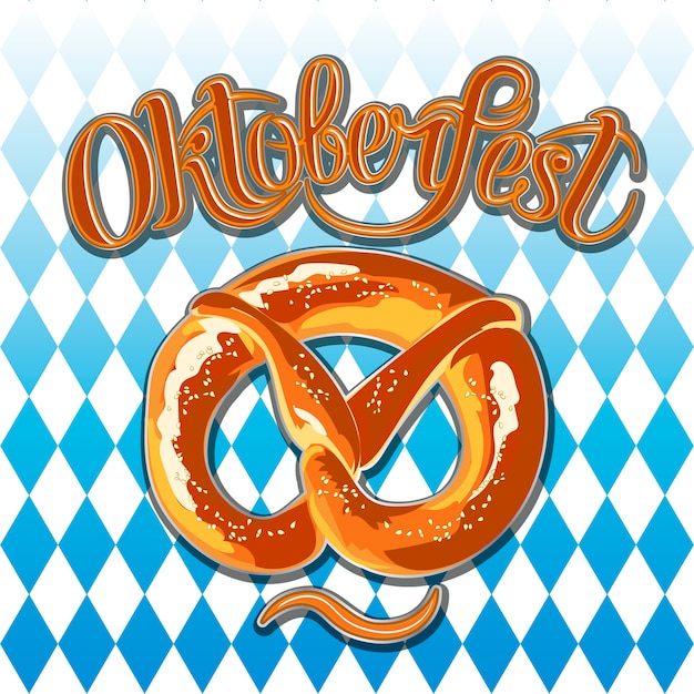 Vector oktoberfest celebration background with pretzel and the flag of bavaria