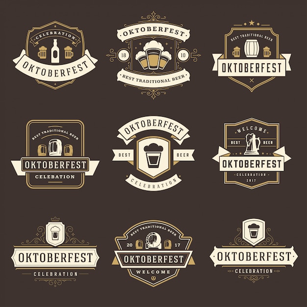 Vector oktoberfest celebration beer festival labels, badges and logos set