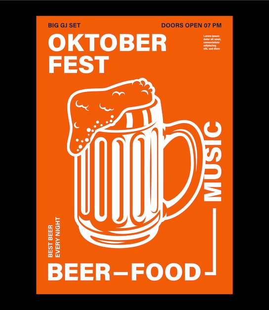 Oktoberfest celebration poster pretzel glass of beer and bottle with typography