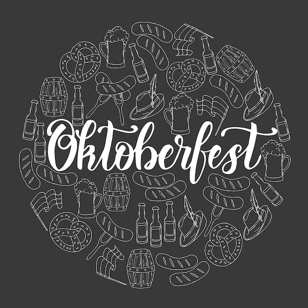 Oktoberfest celebration poster with hand drawn colored glass of beer