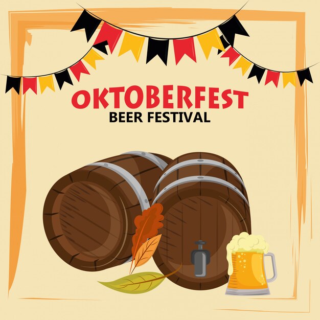 Vector oktoberfest celebration with beer barrels