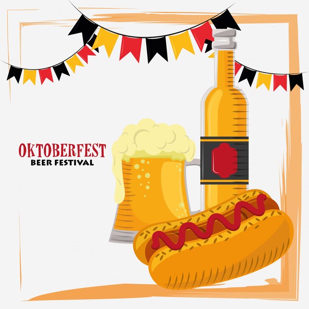 Vector oktoberfest celebration with beer and hot dog