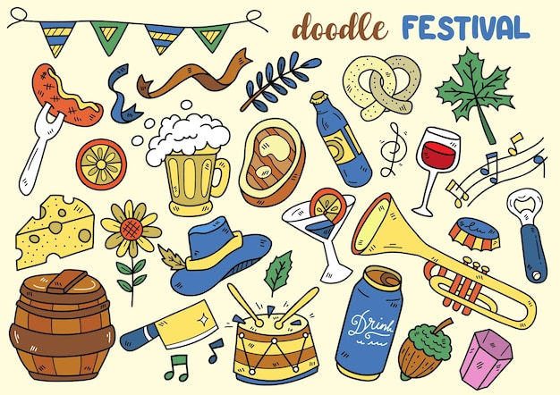 Oktoberfest doodle objects vector illustration for banner