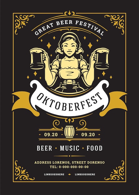 Oktoberfest flyer or poster retro typography template design willkommen zum beer festival celebration vector illustration