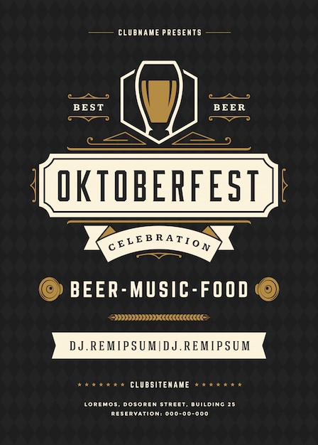 Oktoberfest flyer or poster template with retro design beer festival celebration