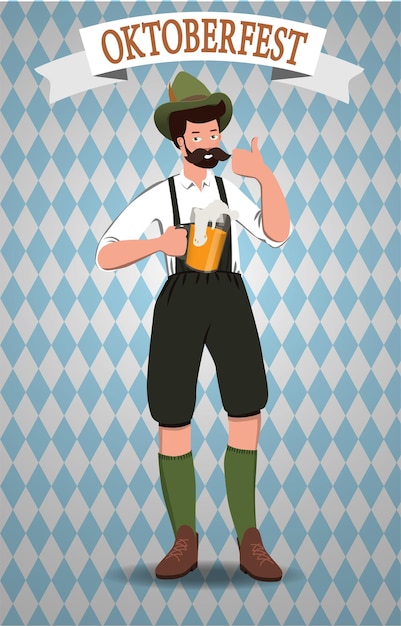 Oktoberfest guy with a glass of beer Vector