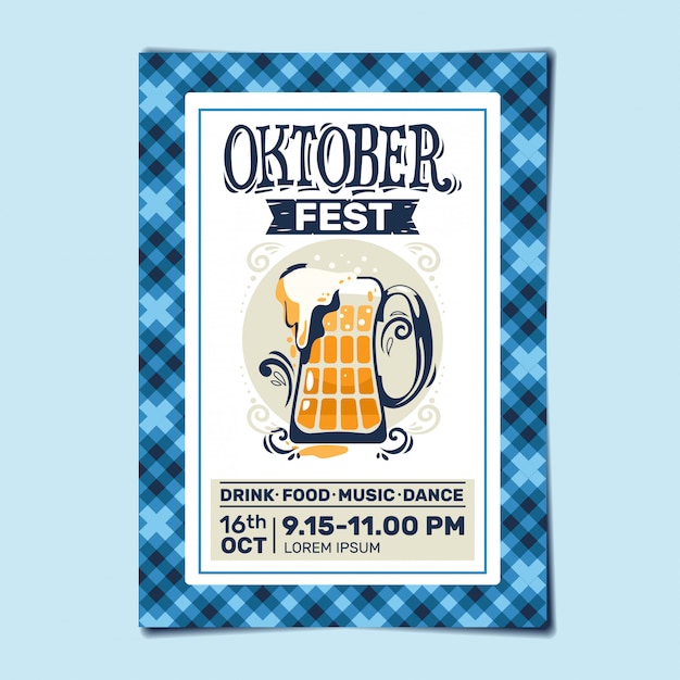 Oktoberfest Party Flyer or Poster Template Design Invitation for Beer Festival Celebration