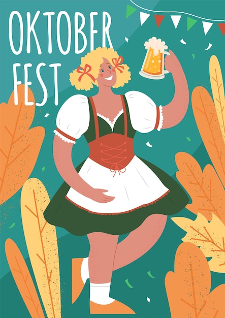 Oktoberfest vertical long banner Beer Festival A woman in a national German costume