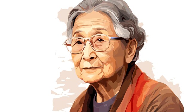 Vector old asian woman isolated vector style with transparent background illustration