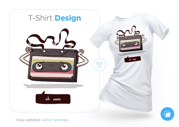 Vector old audio cassette t-shirt design. print for clothes, posters or souvenirs. vector illustration