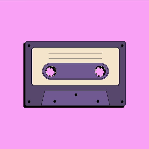 Old audio cassette tape for a player from the 80s Flat vector illustration in retro stylexDxA