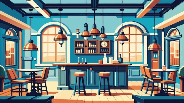 Vector old bar scene traditional or british style bar or pub interior with wooden paneling vector