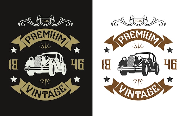 Old car 1946 premium vintage illustration t shirt design vector template