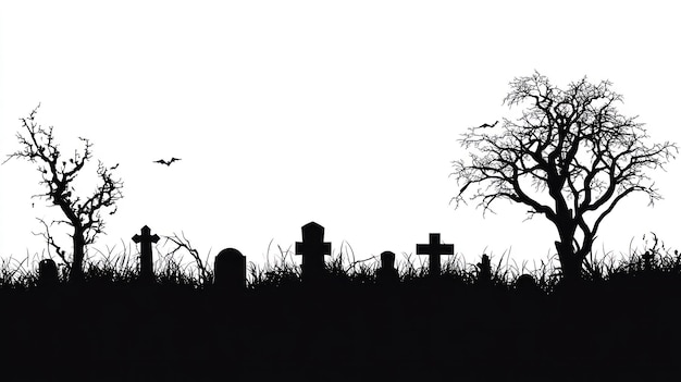 Vector old cemetery halloween background simple silhouette black