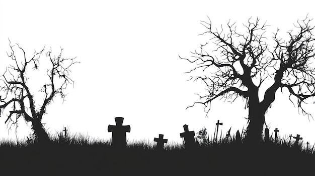 Vector old cemetery halloween background simple silhouette black