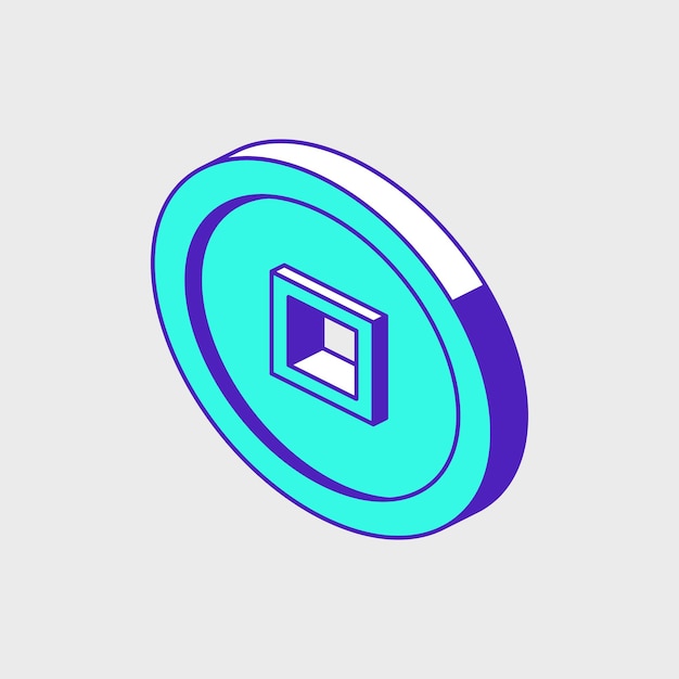 Old Chinese coin isometric vector icon illustration