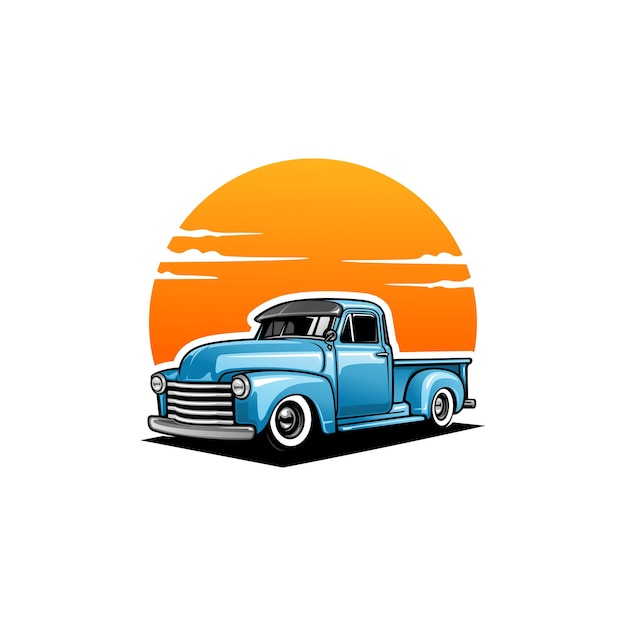 old classic truck american retro truck illustration logo vector