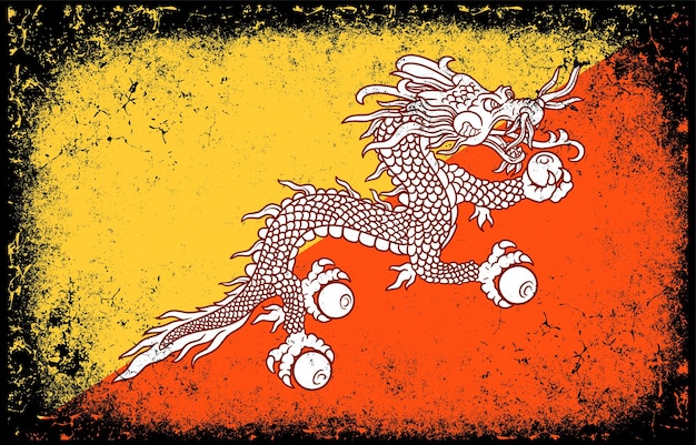 old dirty grunge vintage bhutan national flag background