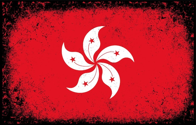 Old dirty grunge vintage hongkong national flag background