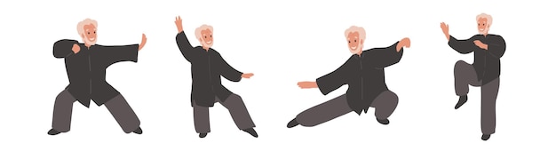 Old, elderly man Practicing Tai Chi and Qigong Exercise, equilibrium, sport, Healthy lifestyle