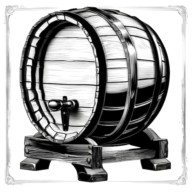 Vector old engraving style large beer barrel