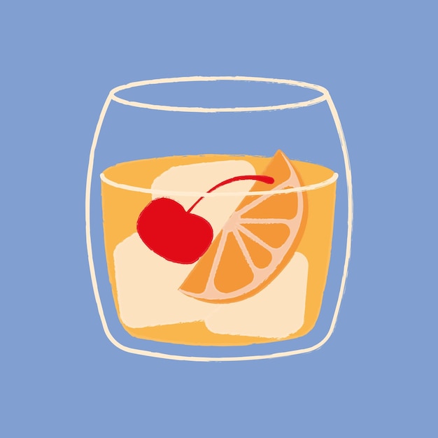 Old fashioned cocktail vector flat illustration Classic cocktail