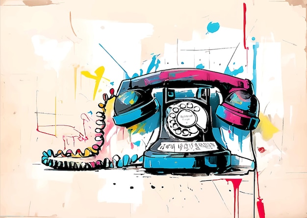 Old Home telephone icon Hand Drawn Sketch Vector Background