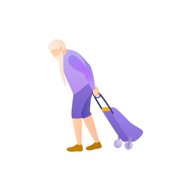 Old hunched man vector flat illustration